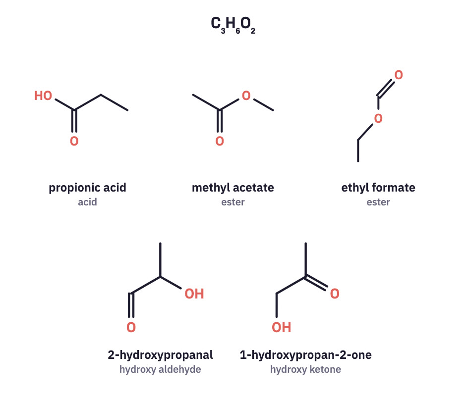 Five C3H6O2 isomers.